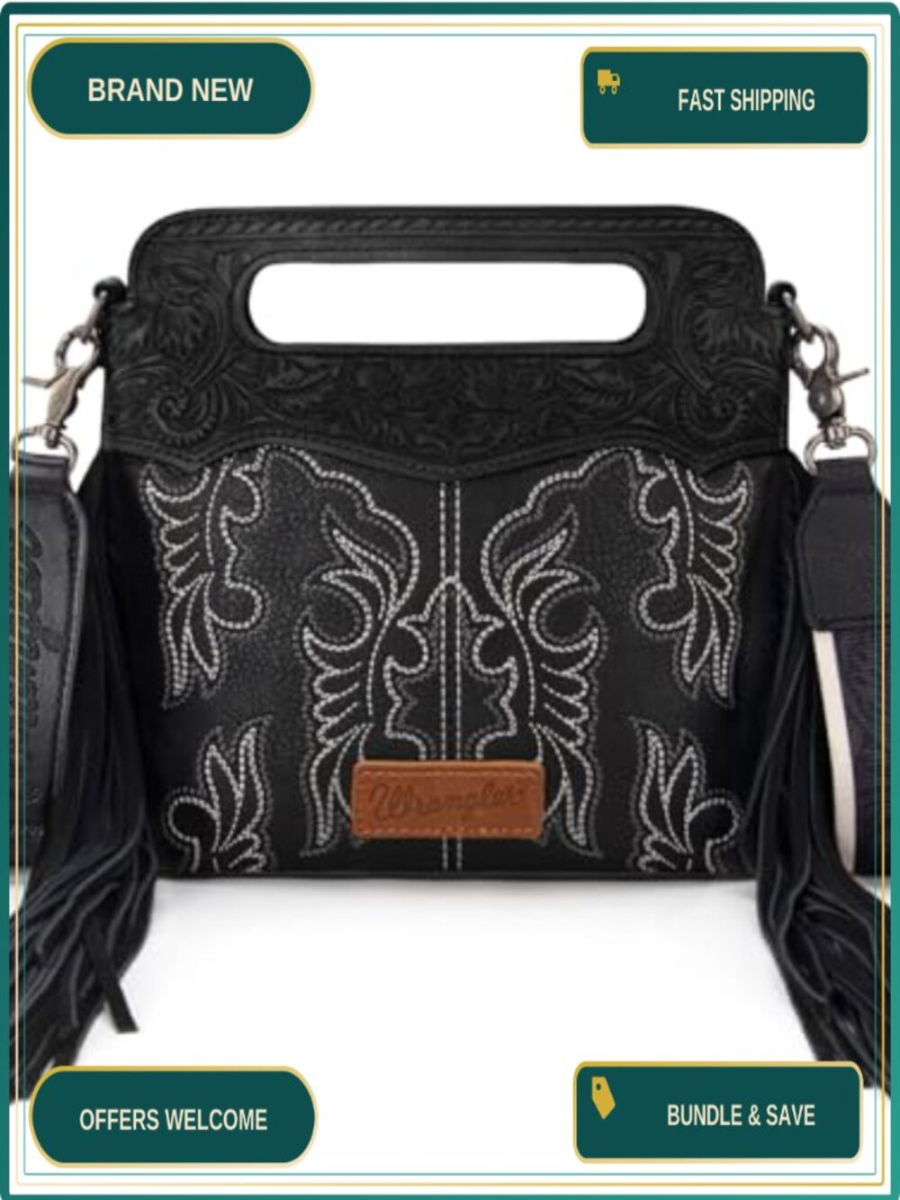 Wrangler Crossbody Bag Embossed Cowgirl Fringe Purse